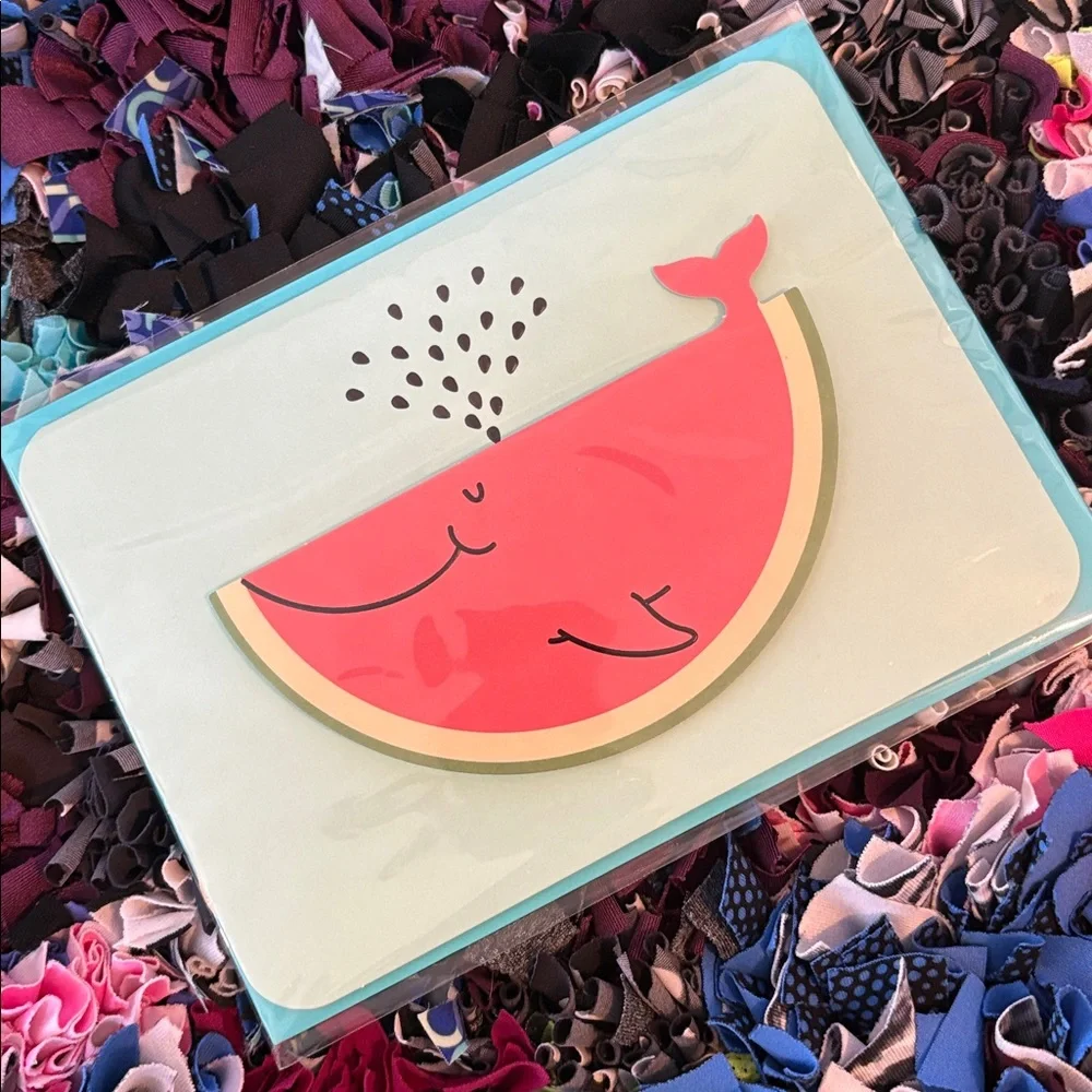 🆕Papyrus Die Cut Wood Watermelon Whale Greeting Card